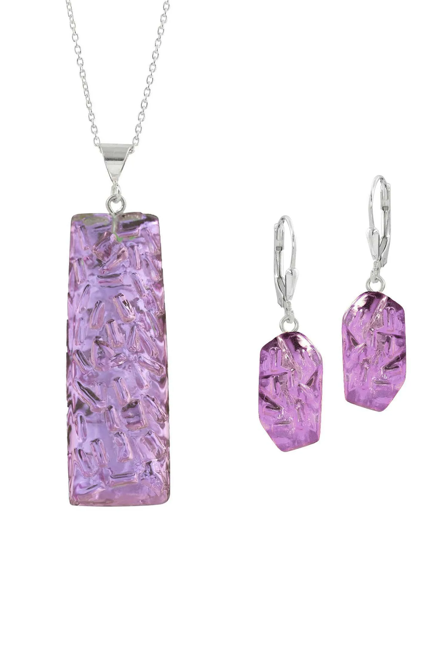 Sterling Silver Rocky Rectangle Pendant & Earrings Set