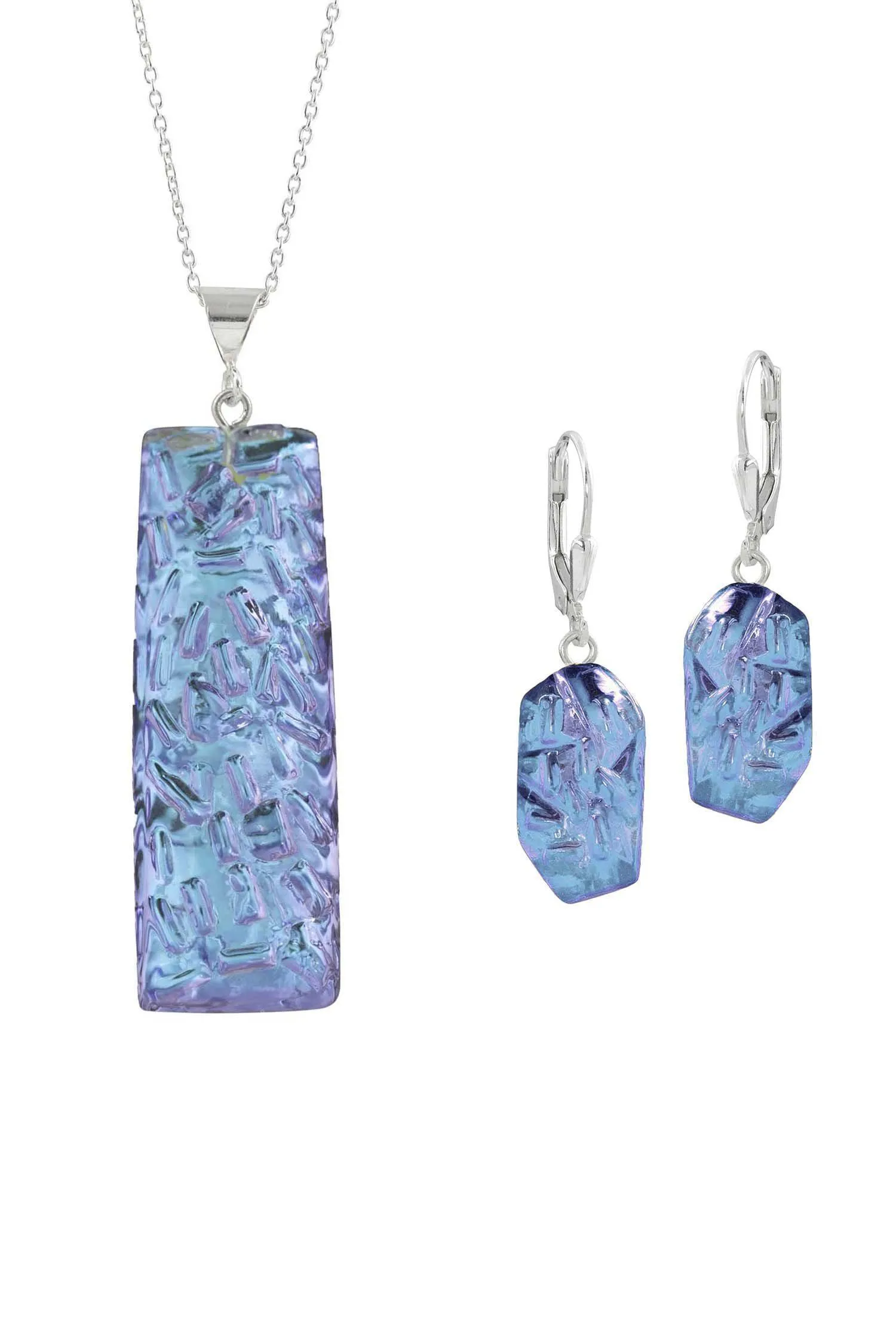 Sterling Silver Rocky Rectangle Pendant & Earrings Set