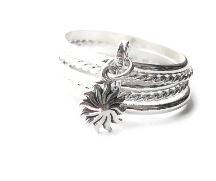 Sterling Silver Sunburst Charm Ring