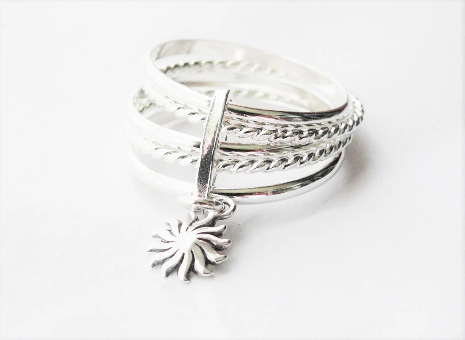 Sterling Silver Sunburst Charm Ring