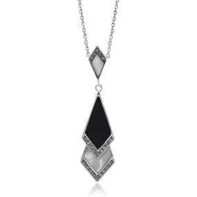 Sterlingsilber 1.5ct Perlmutter, 2CT Onyx & 0.16ct ct Markasit Kunst Deko 45cm Halskette