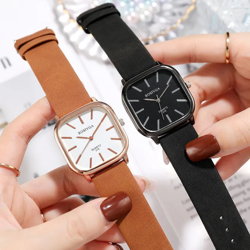 Student Men's and Ladies' Watches Belt Korean Simple Temperamental Ins Style Simple Square Quartz Watch