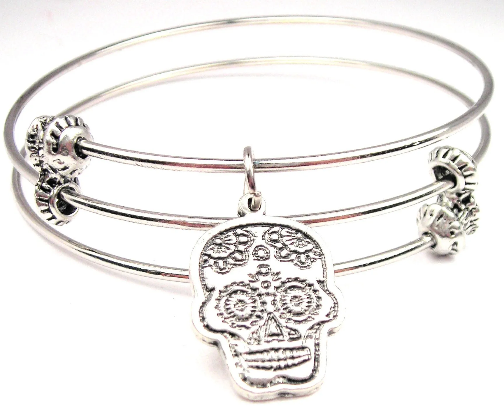 Sugar Skull Triple Style Expandable Bangle Bracelet