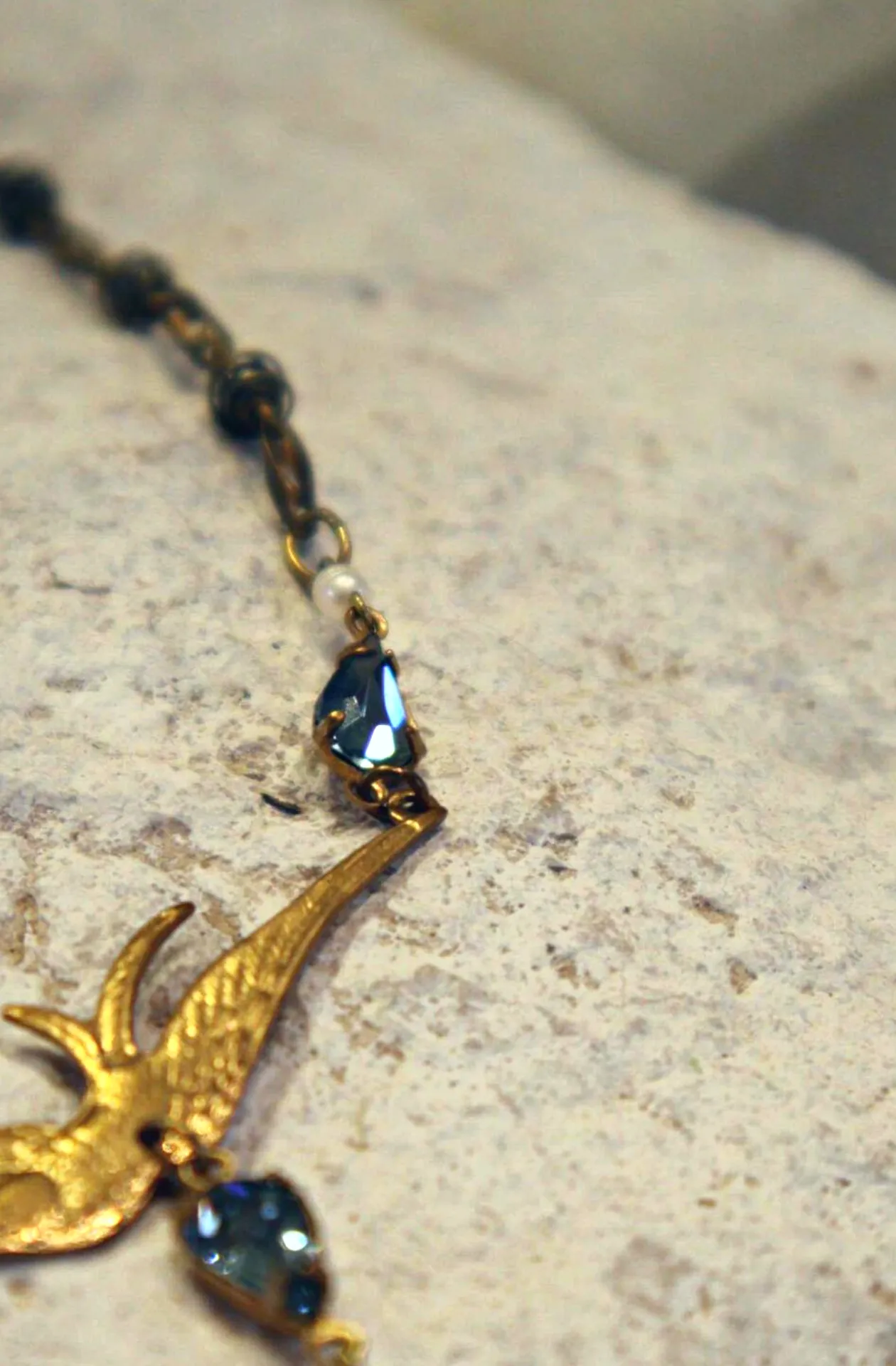 Swallow Vintage Necklet. Indian Sapphire Swarovski crystals.