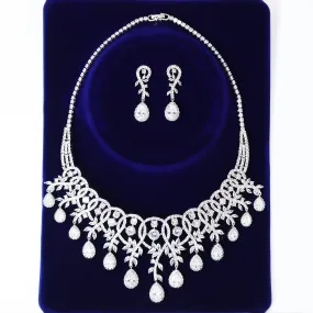 Swarovski Crystal Luxury Flower Drops Diamond/Crystal Necklace, Bridal Necklace Set, Bridal Jewelry, Statement Necklace