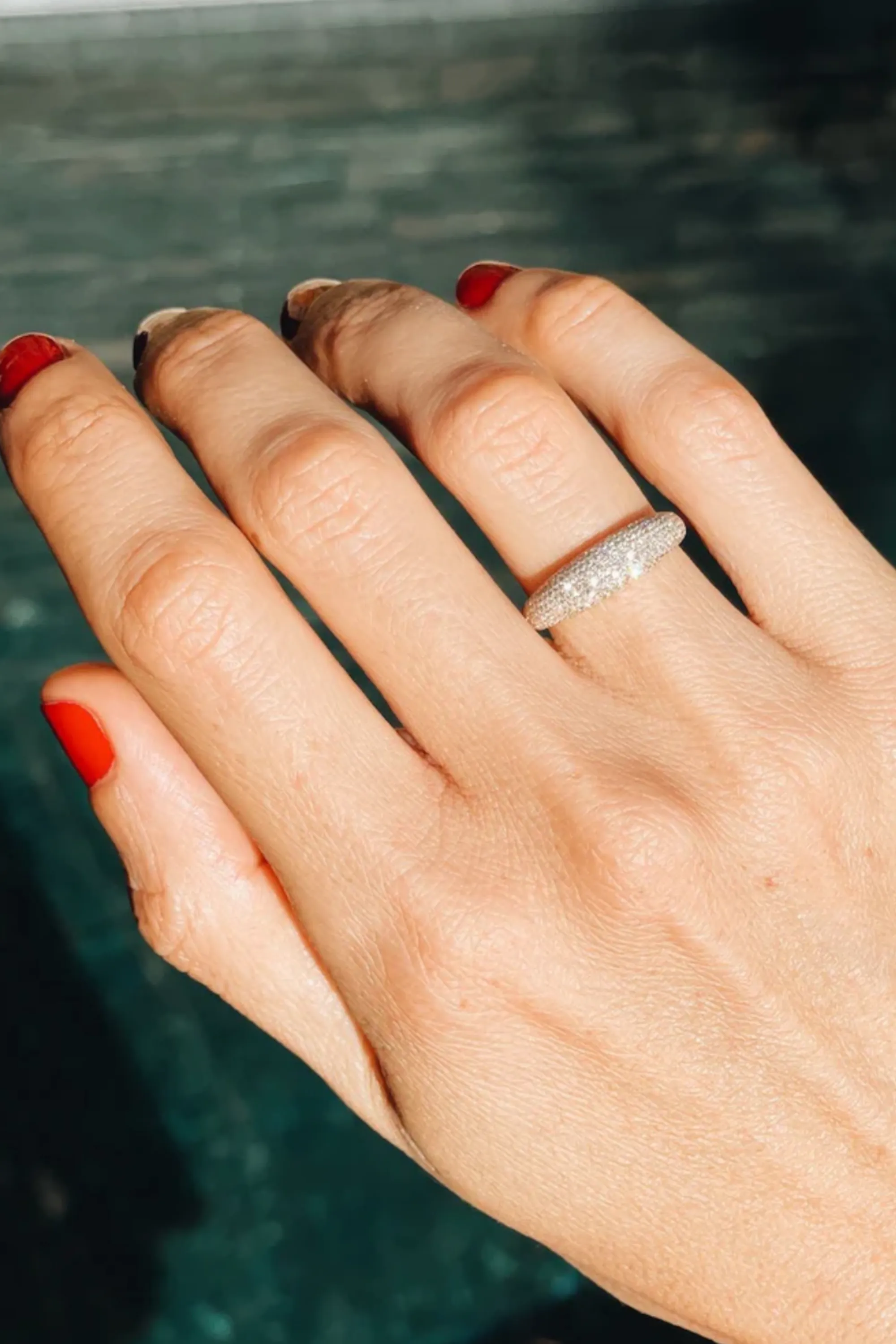 Thin Balloon Ring, White Pave Diamonds