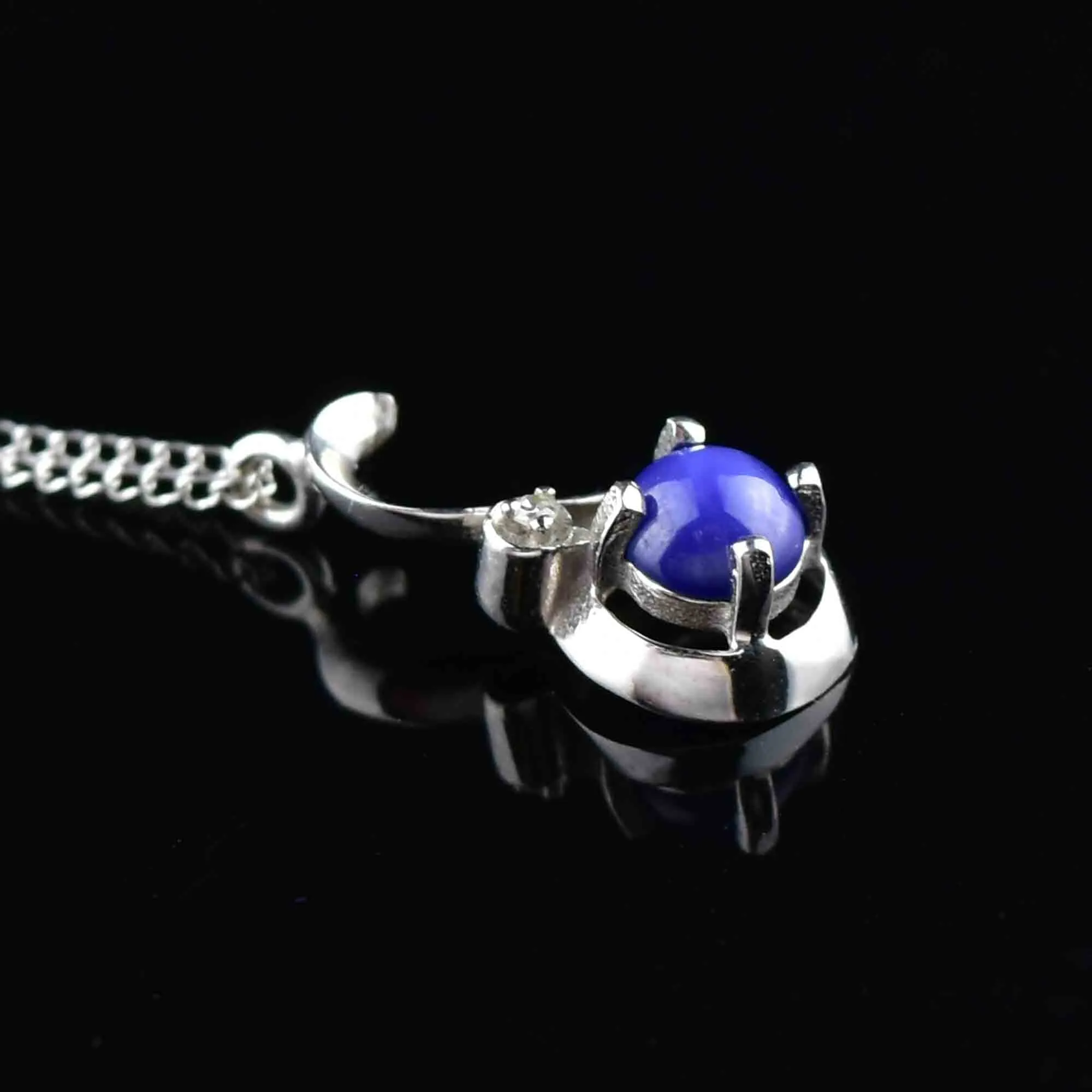 Vintage 10K White Gold Diamond Star Sapphire Pendant Necklace