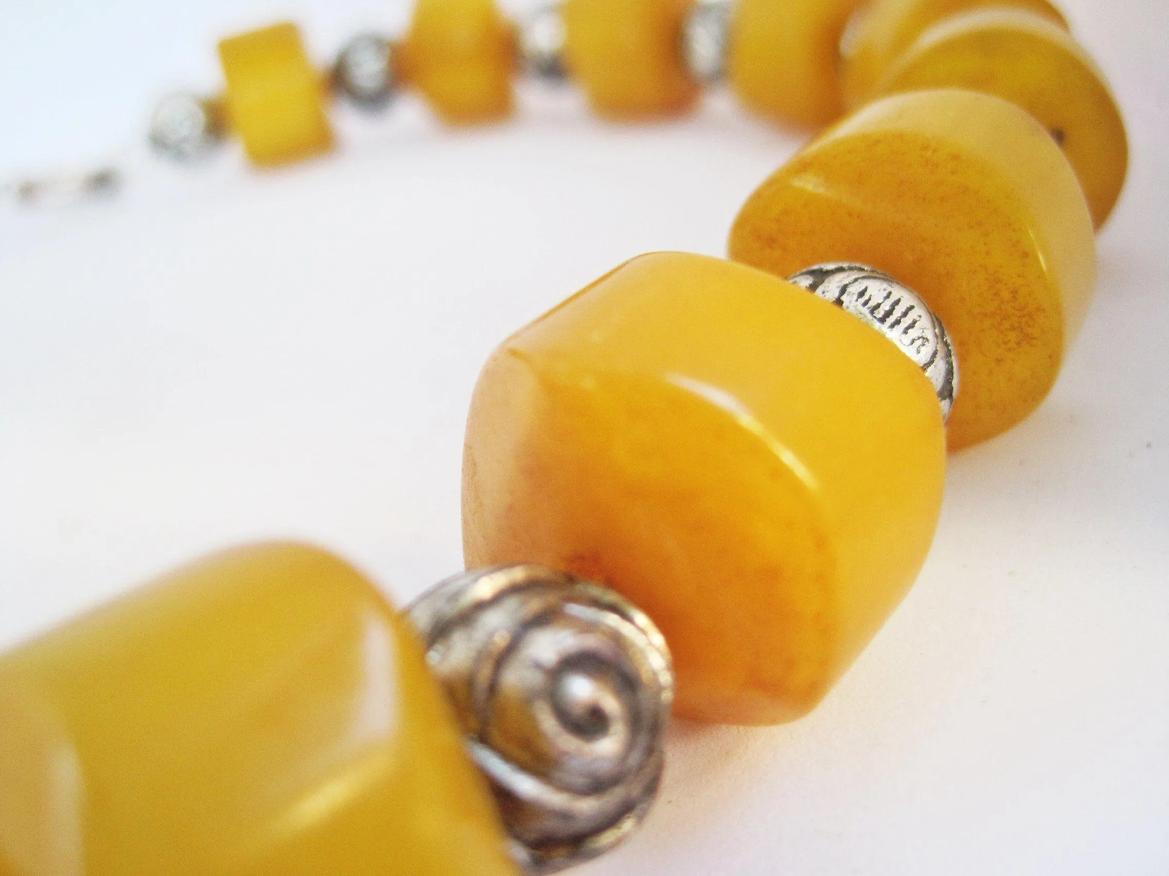 Vintage Bakelite Necklace with Bedouin Chiseled Butterscotch Drum Beads