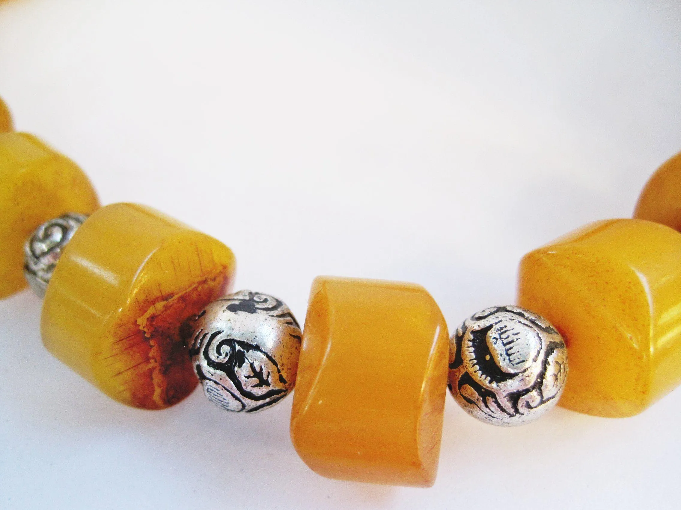 Vintage Bakelite Necklace with Bedouin Chiseled Butterscotch Drum Beads