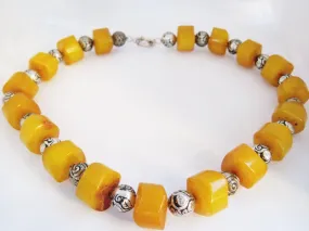 Vintage Bakelite Necklace with Bedouin Chiseled Butterscotch Drum Beads