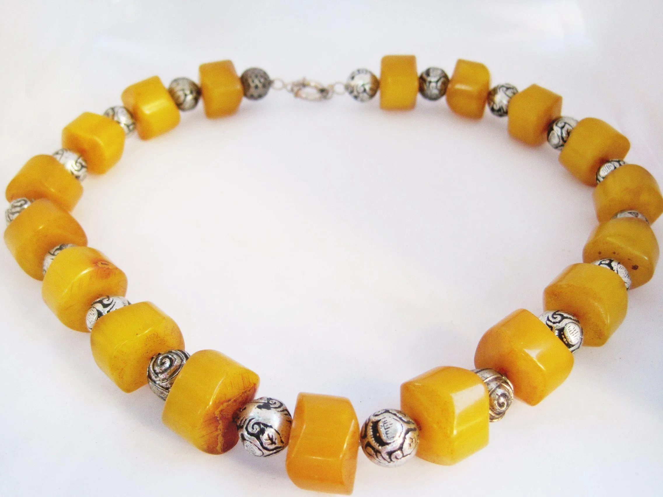 Vintage Bakelite Necklace with Bedouin Chiseled Butterscotch Drum Beads