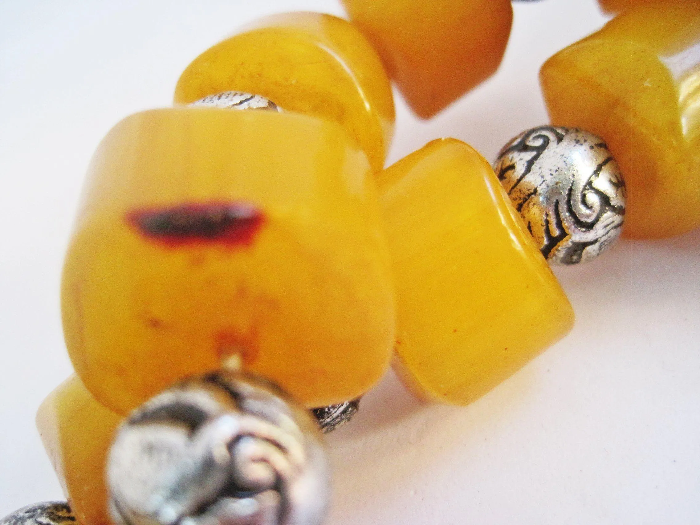 Vintage Bakelite Necklace with Bedouin Chiseled Butterscotch Drum Beads