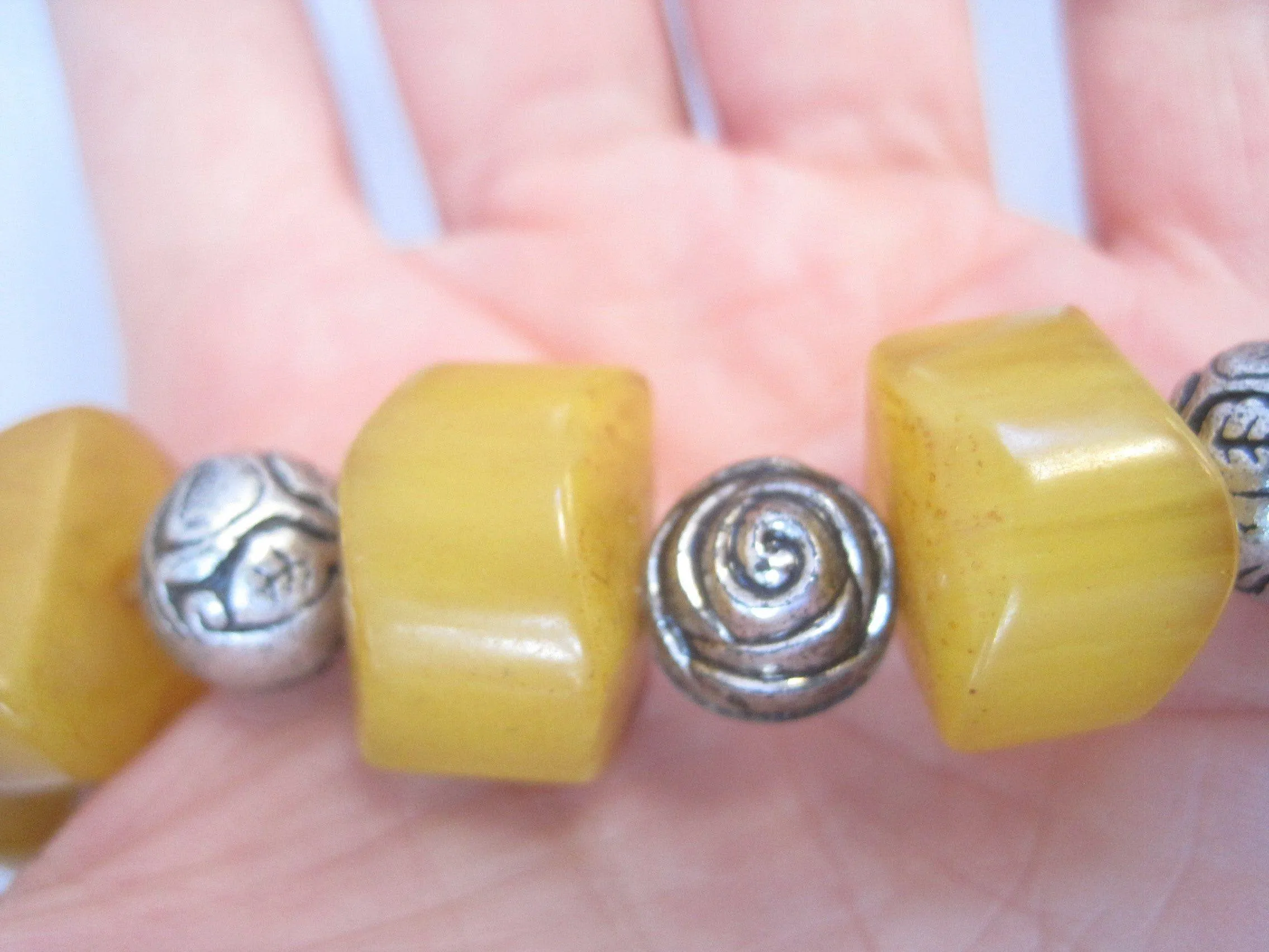 Vintage Bakelite Necklace with Bedouin Chiseled Butterscotch Drum Beads