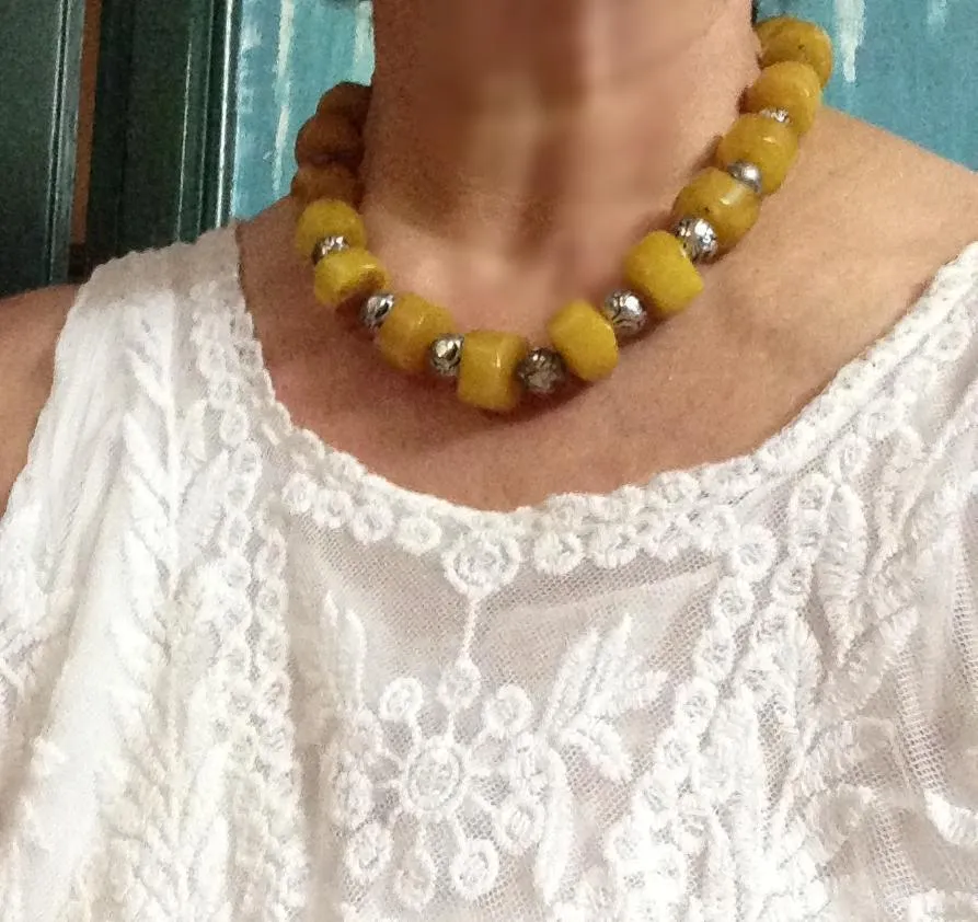 Vintage Bakelite Necklace with Bedouin Chiseled Butterscotch Drum Beads