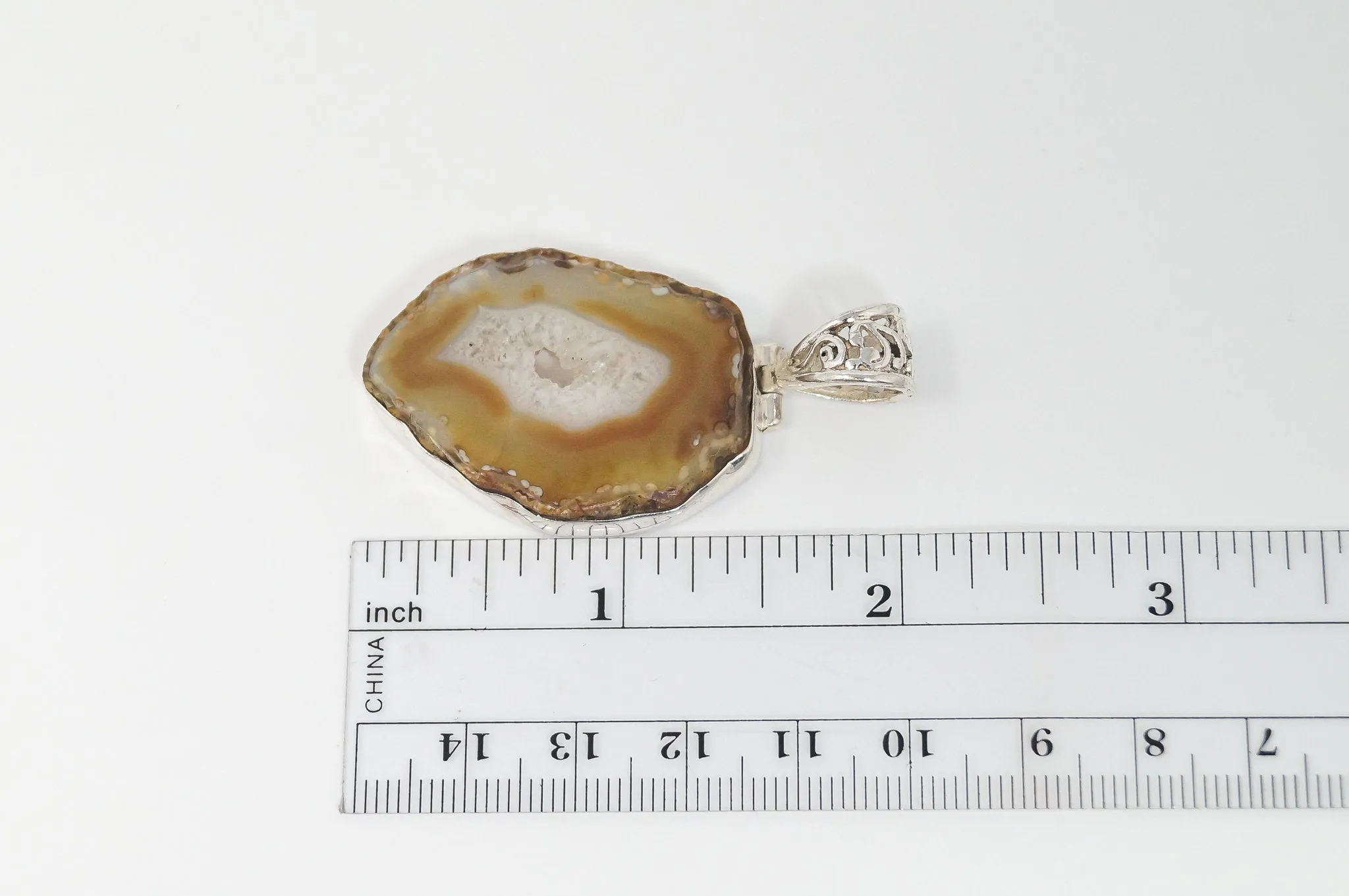 Vintage Brown Crazy Lace Agate Sterling Silver Necklace Pendant