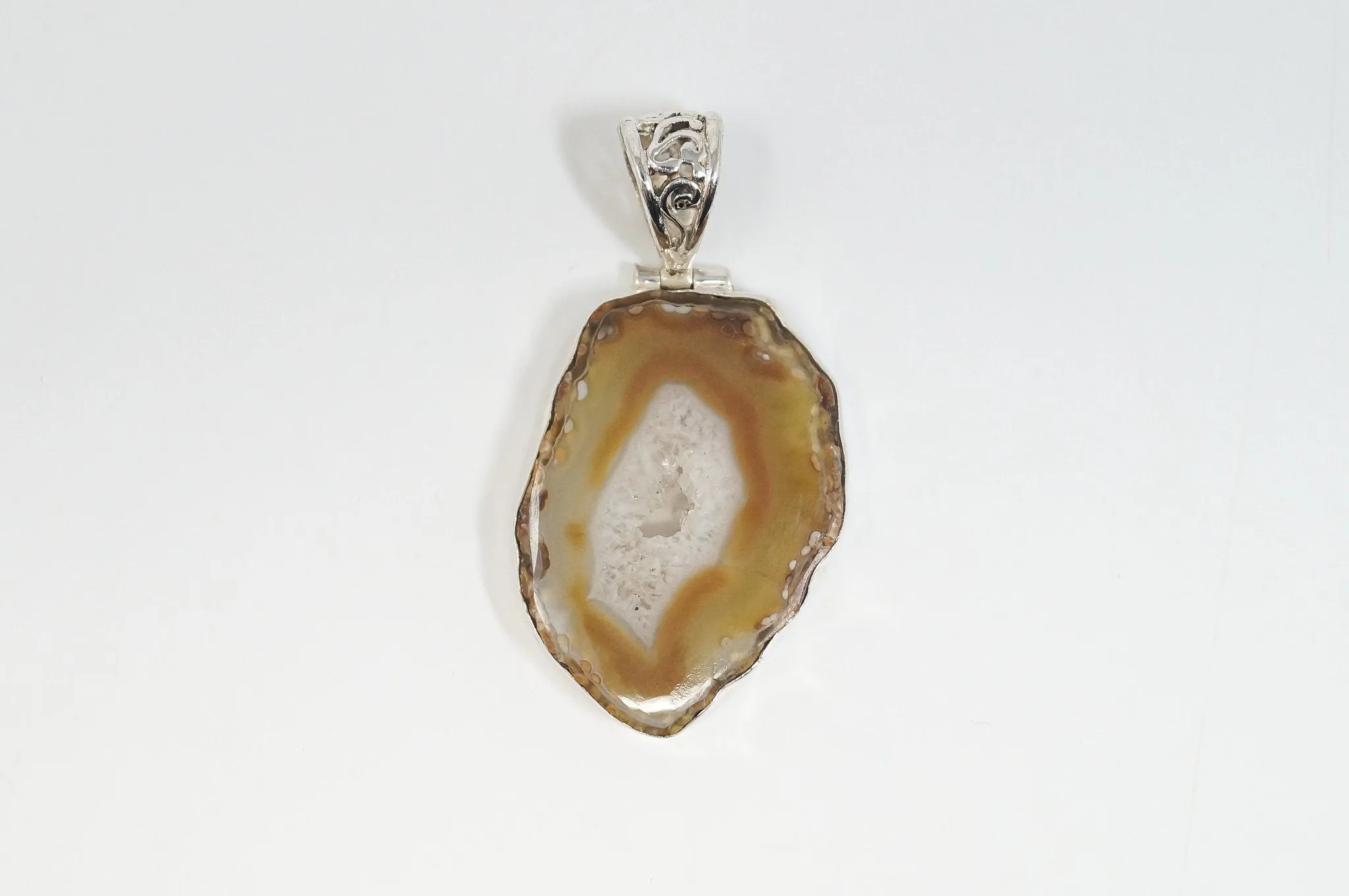 Vintage Brown Crazy Lace Agate Sterling Silver Necklace Pendant