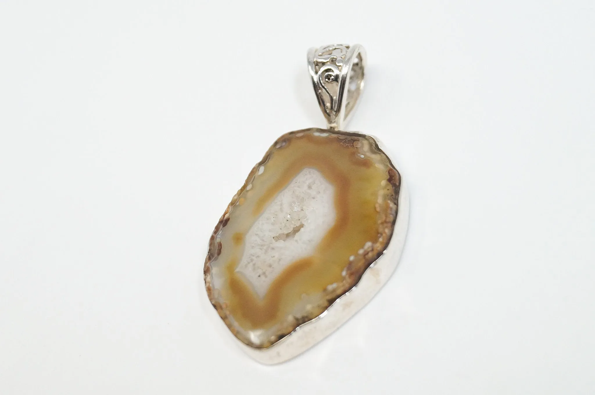 Vintage Brown Crazy Lace Agate Sterling Silver Necklace Pendant