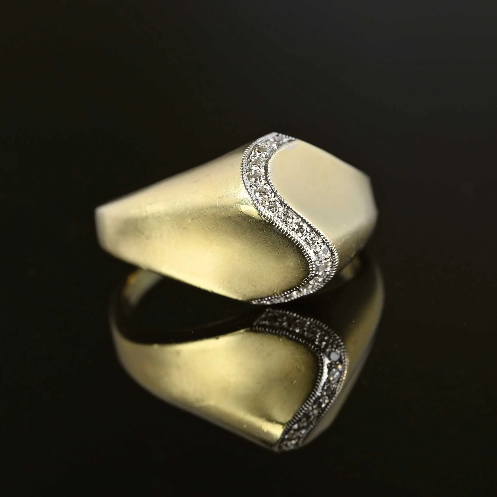 Vintage Curved Diamond High Profile 14K Gold Ring