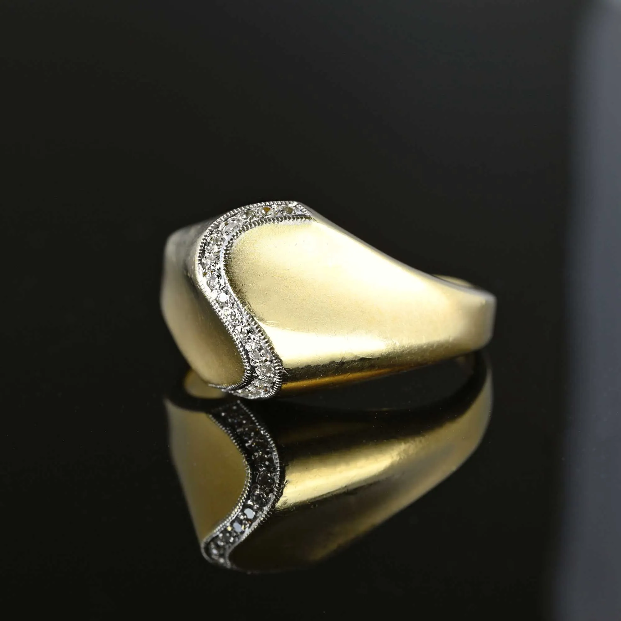 Vintage Curved Diamond High Profile 14K Gold Ring