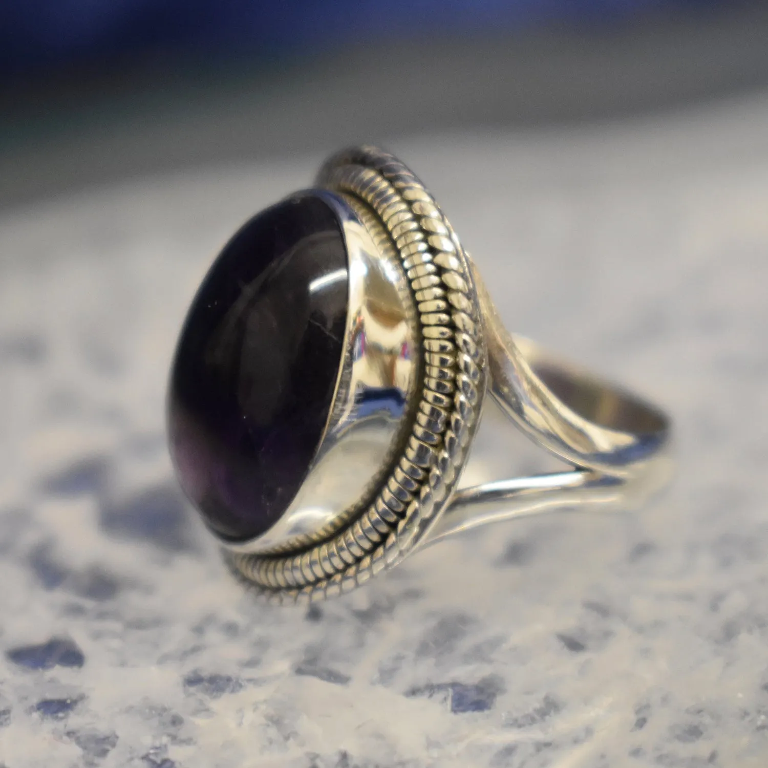 Vintage Detailed Amethyst Ring (925) Sterling Silver