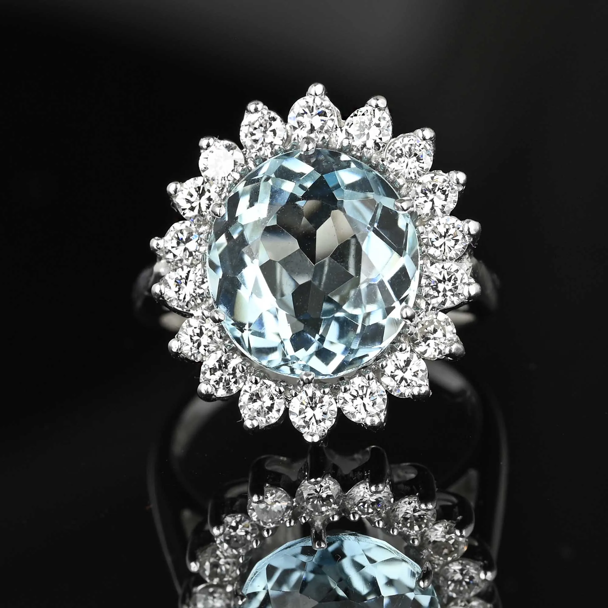 Vintage Diamond Cluster Halo 4.5 Carat Aquamarine Ring