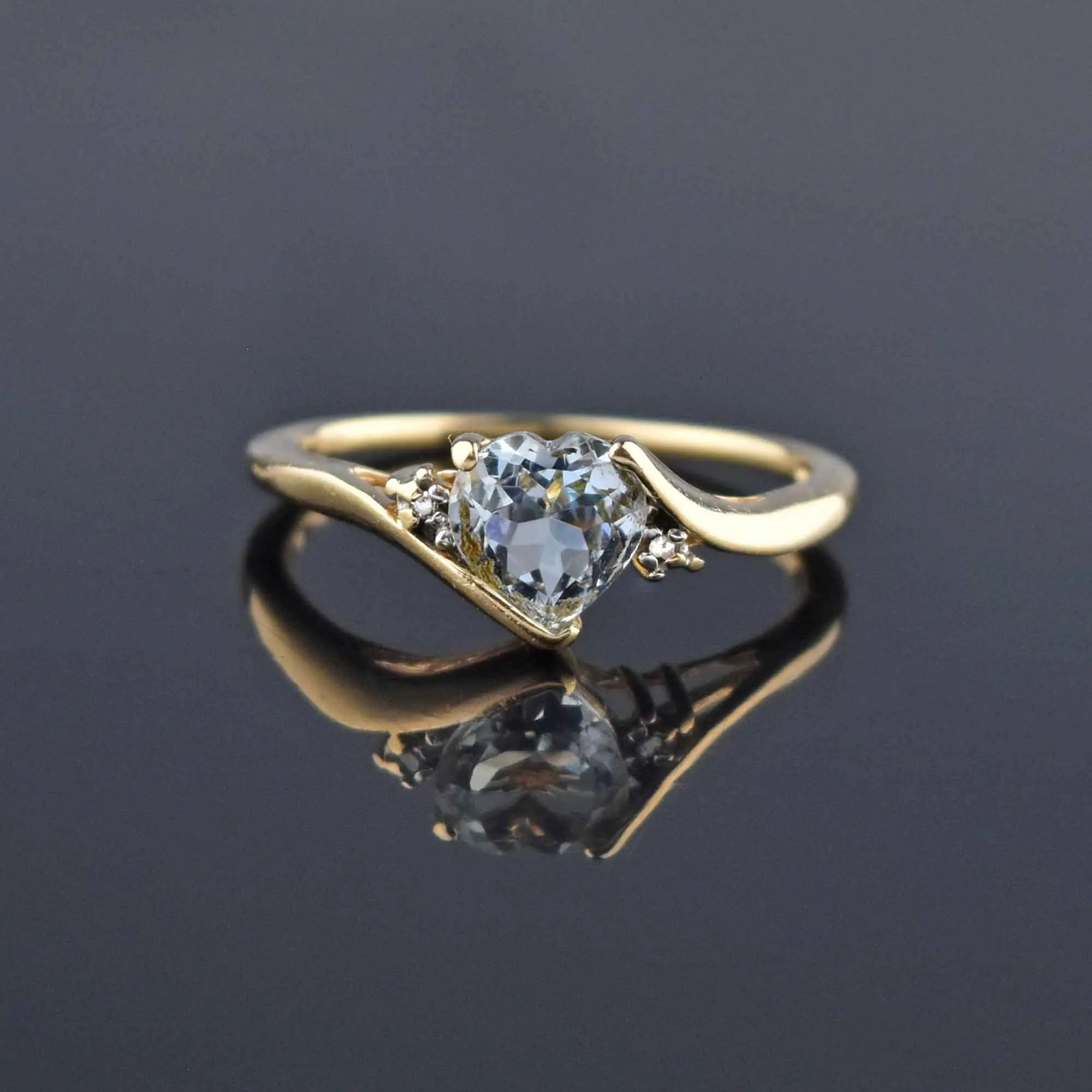 Vintage Gold Diamond Aquamarine Heart Ring