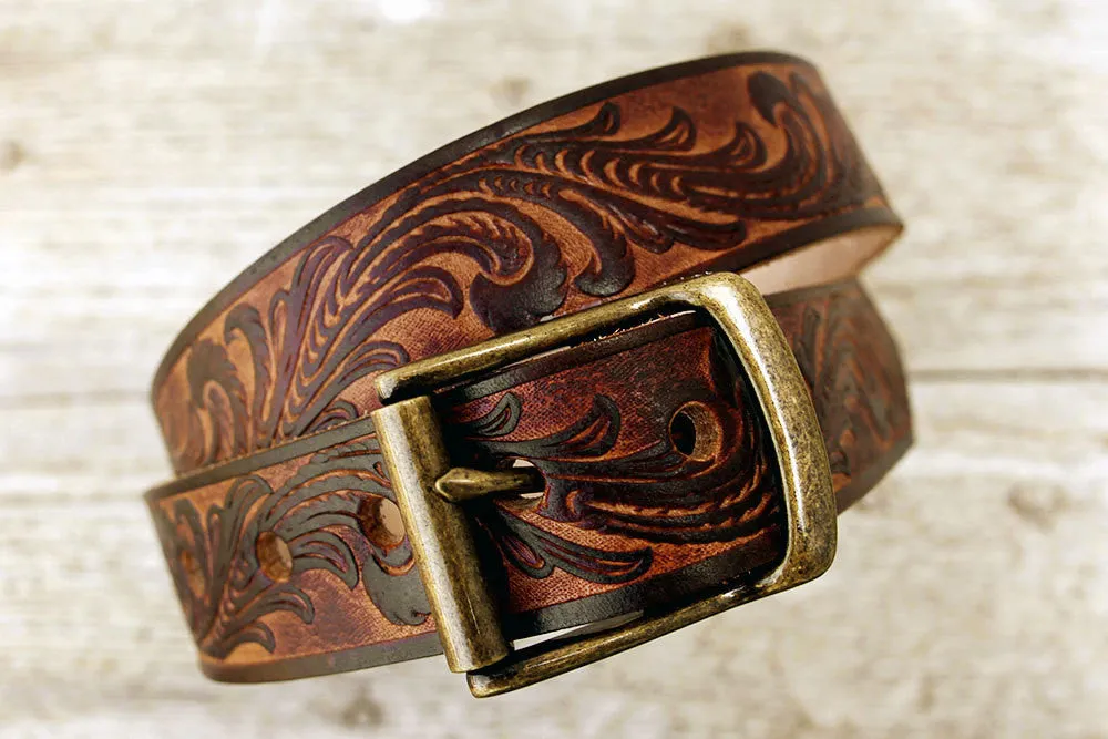 Vintage Inspired Tooled Leather Belt