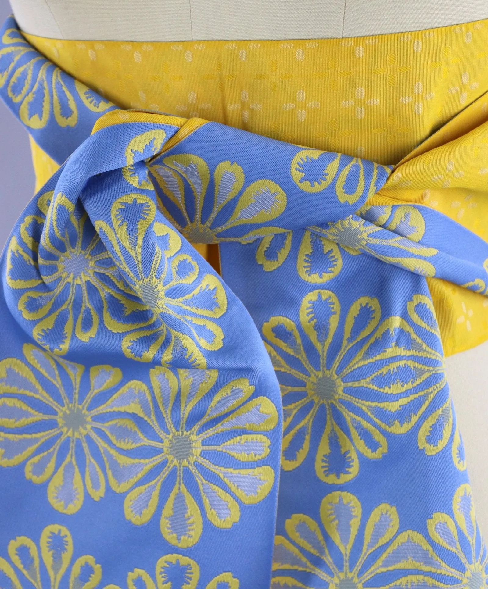 Vintage Kimono Hanhaba Obi Sash / French Blue & Bright Yellow