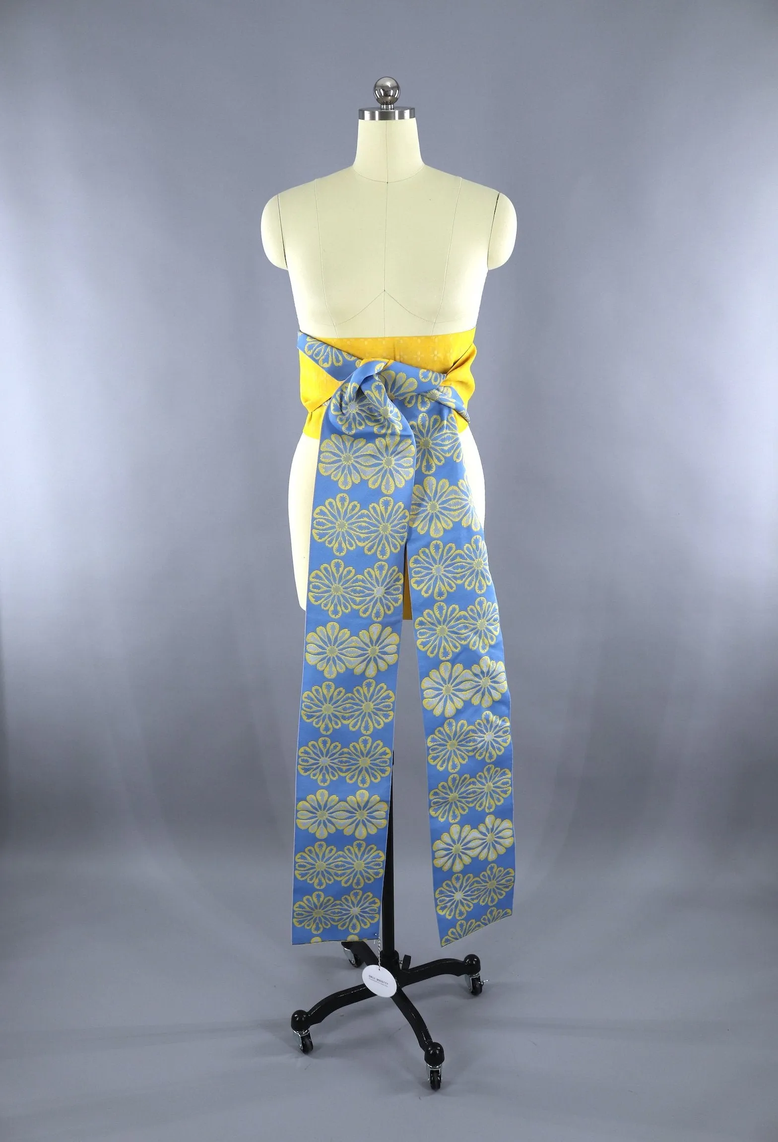 Vintage Kimono Hanhaba Obi Sash / French Blue & Bright Yellow