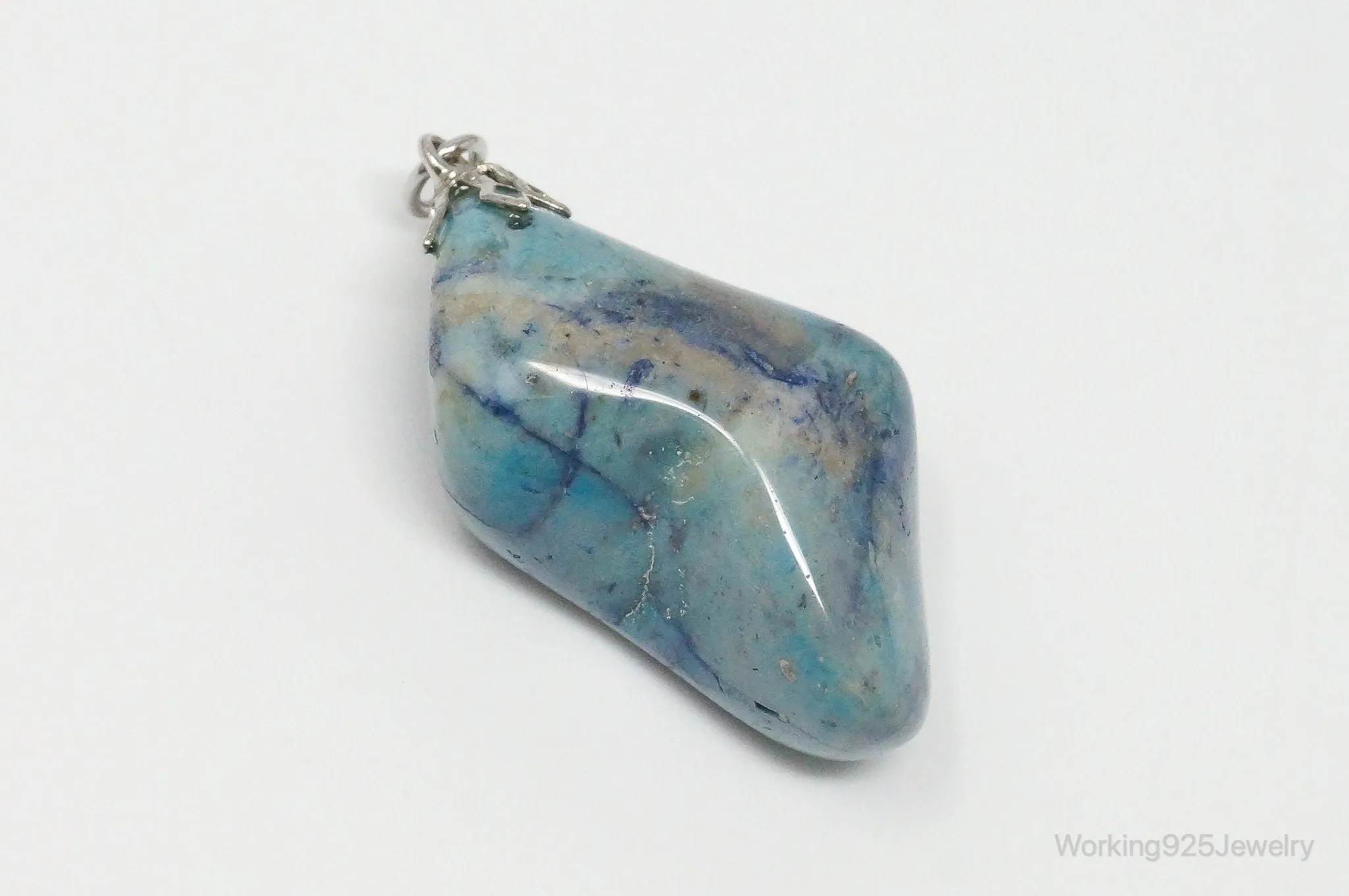 Vintage Large Blue Agate Necklace Pendant