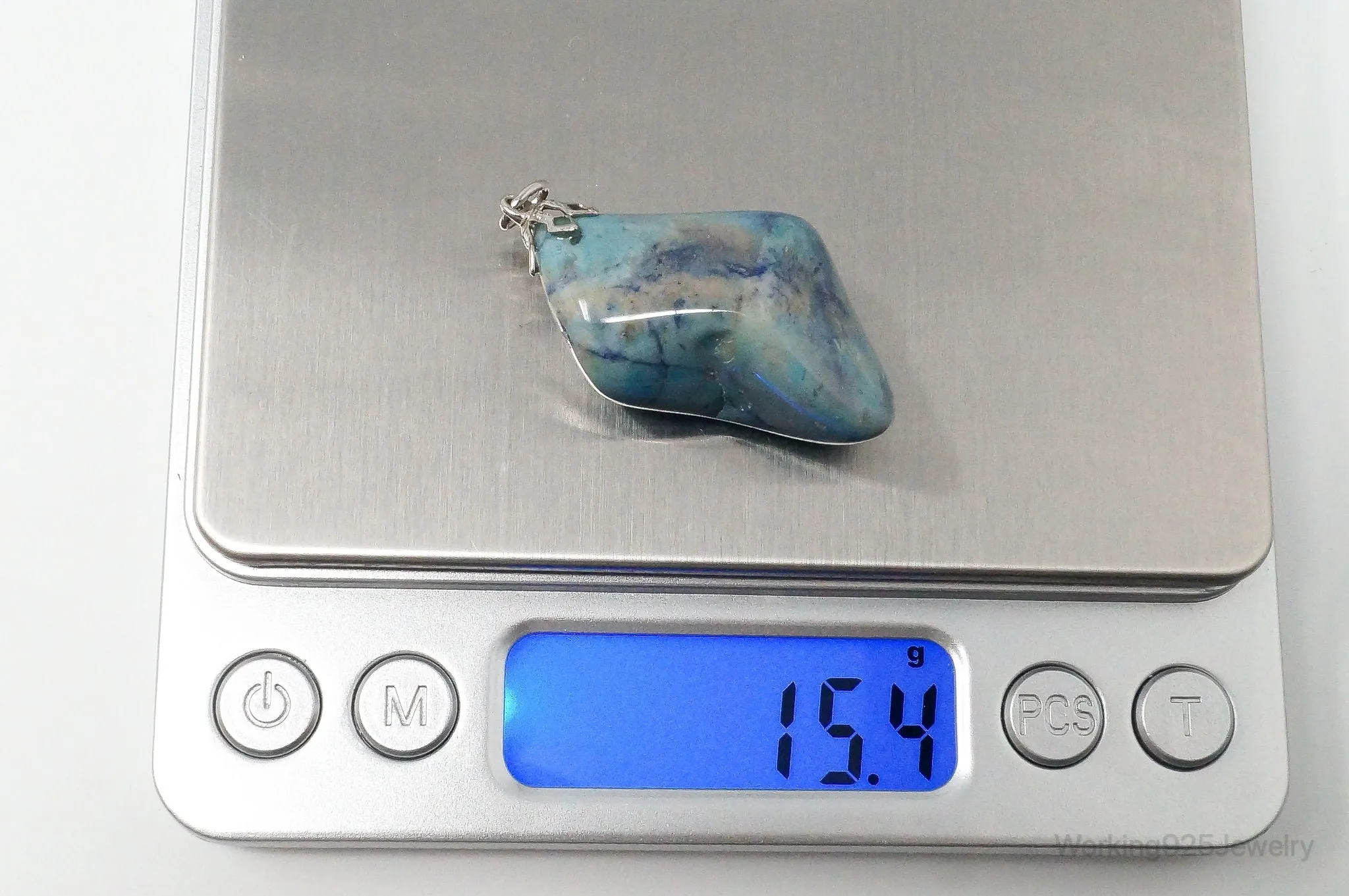 Vintage Large Blue Agate Necklace Pendant