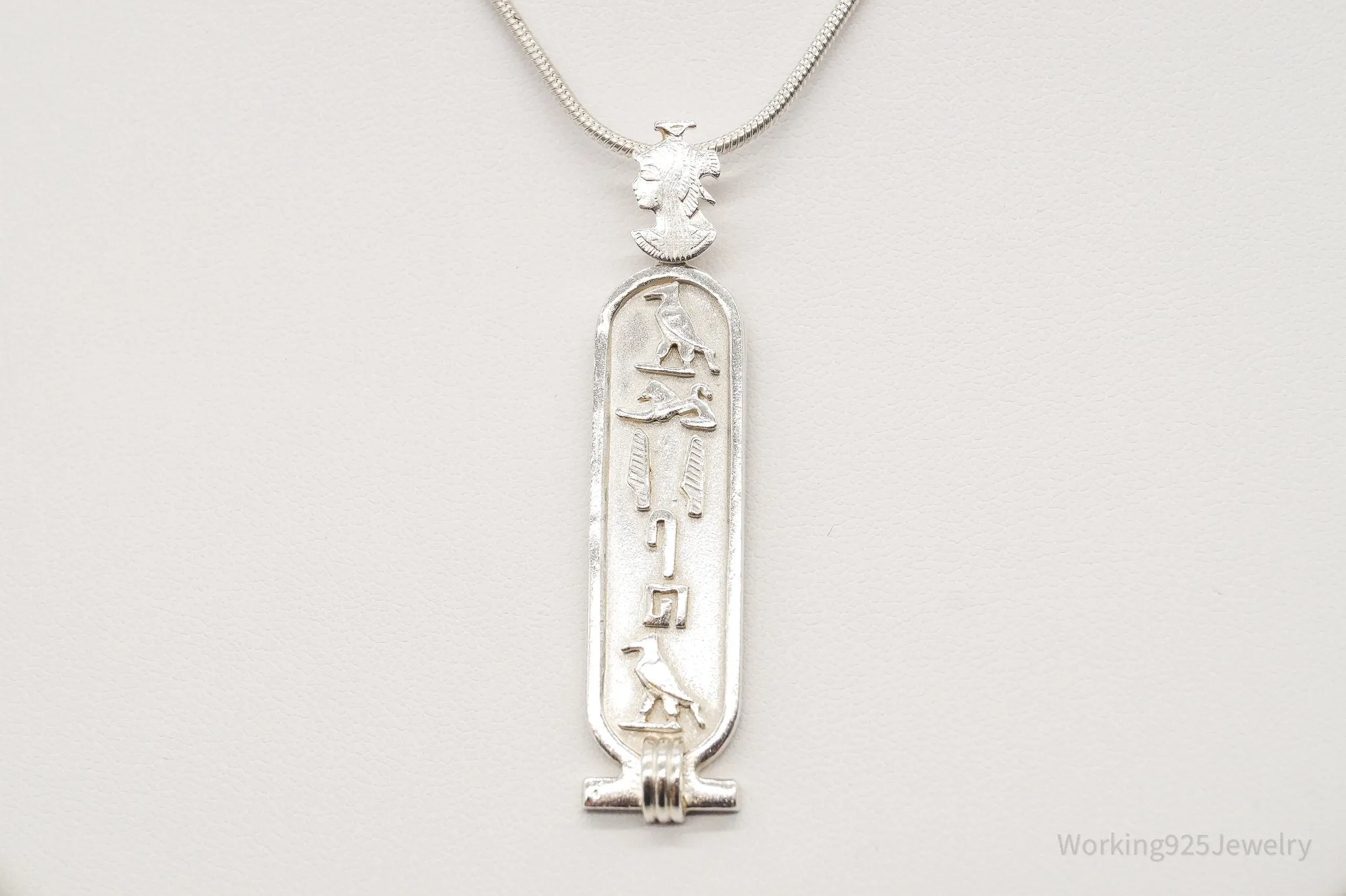 Vintage Large Egyptian Cartouche Sterling Silver Necklace