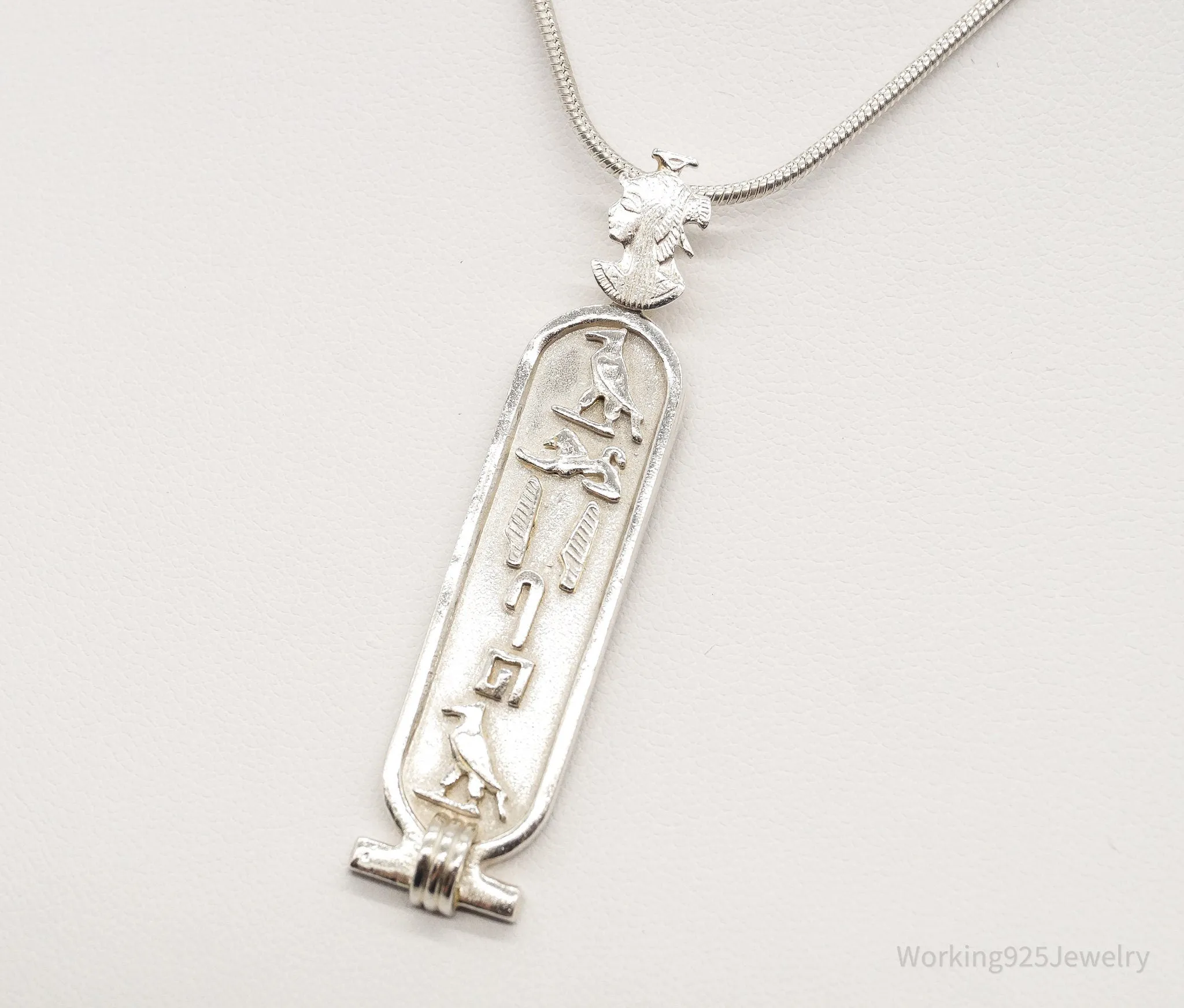 Vintage Large Egyptian Cartouche Sterling Silver Necklace