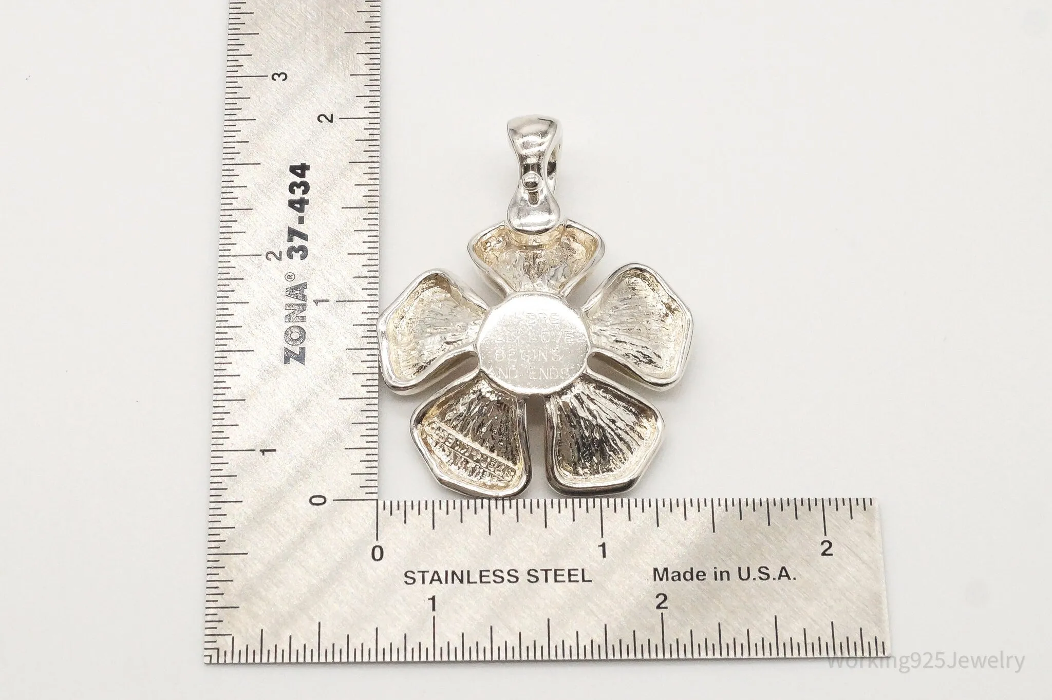 Vintage Large Espo 14K Gold Sterling Silver Quote Flower Pendant