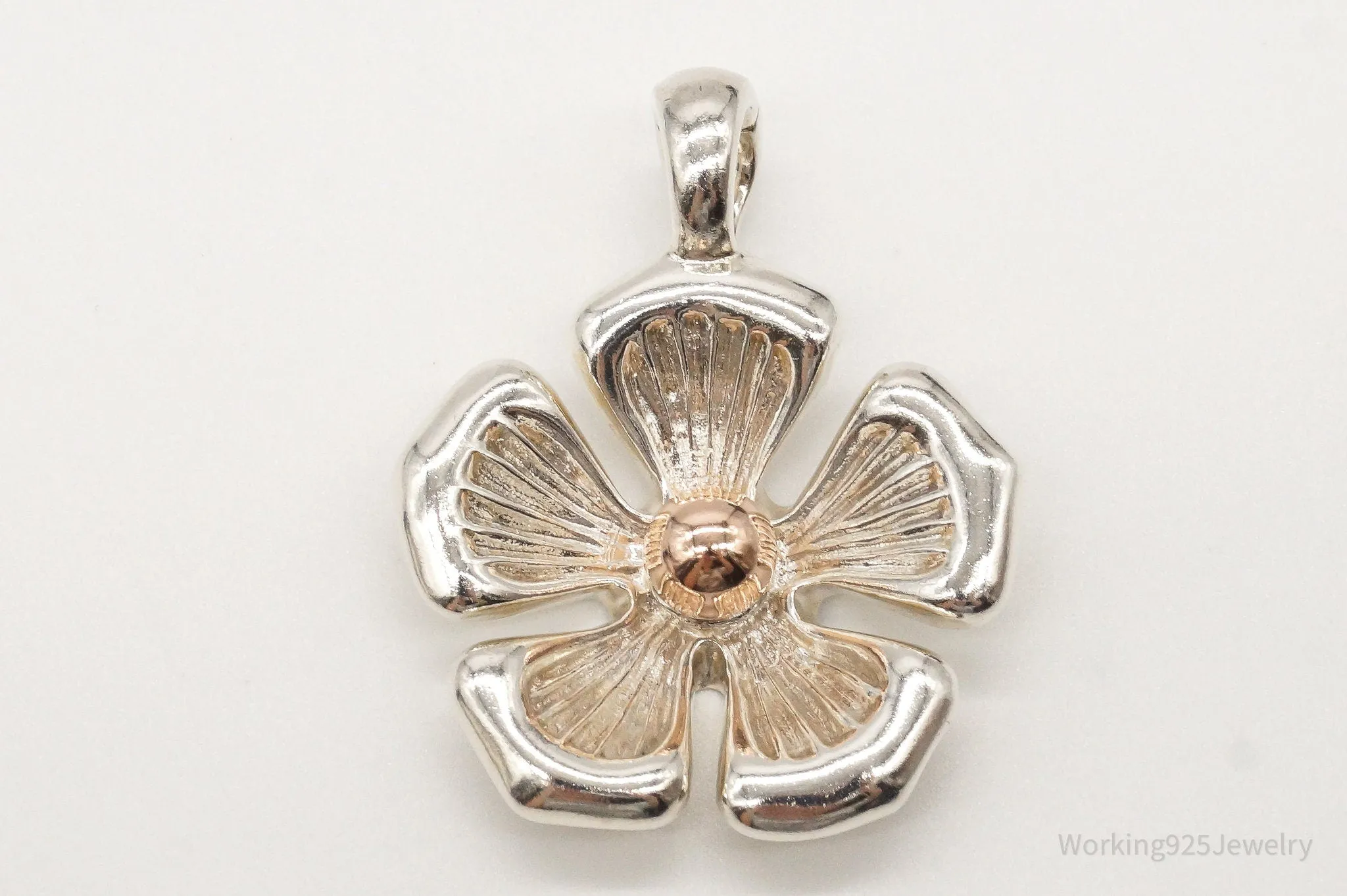 Vintage Large Espo 14K Gold Sterling Silver Quote Flower Pendant