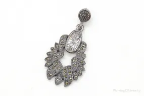 Vintage Marcasite Art Deco Cubic Zirconia Sterling Silver Pendant