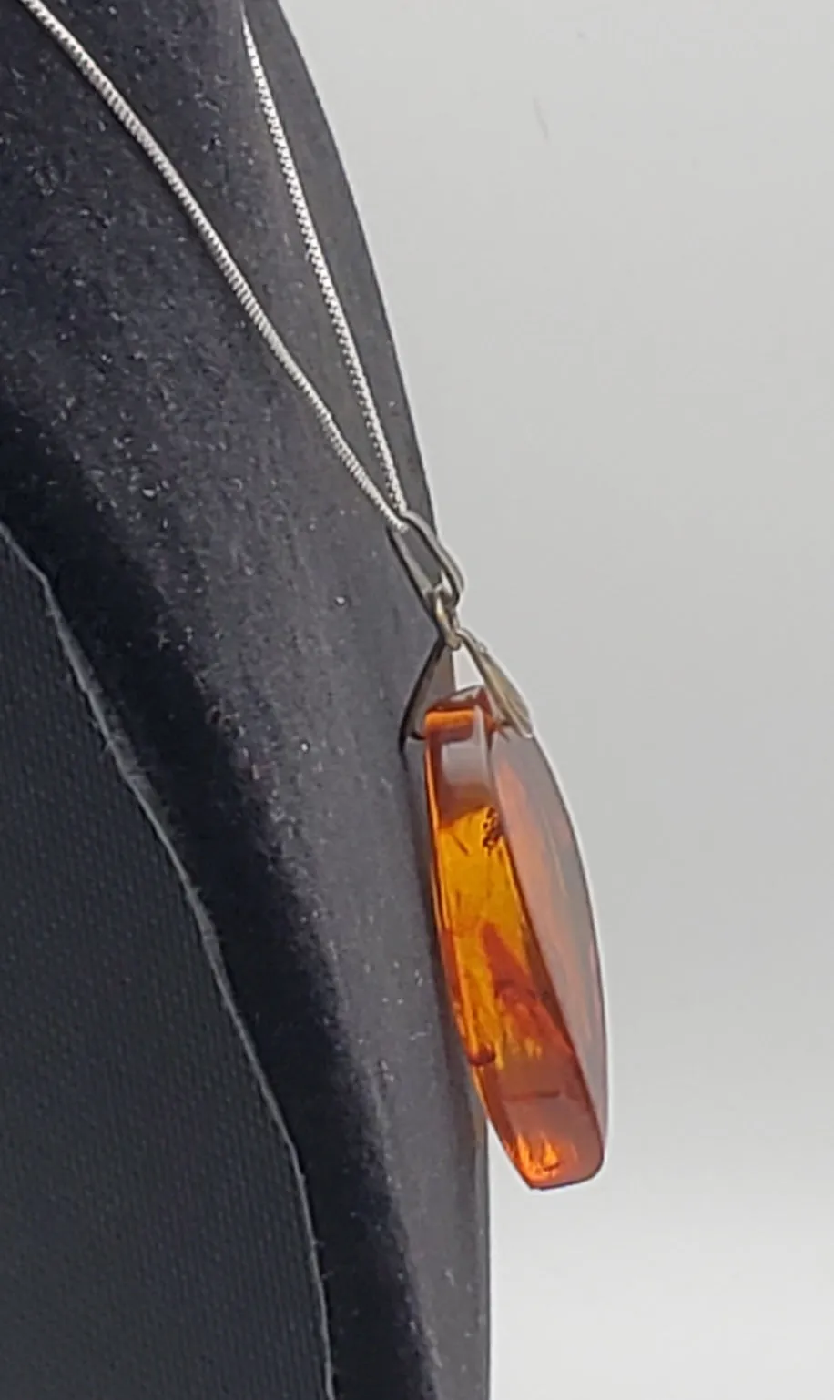 Vintage Soviet Amber Modernist Freeform Sculpted Pendant on Sterling Silver Necklace - 16.25"