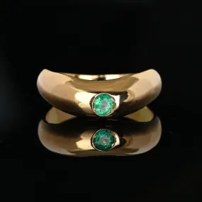 Vintage Wide 18K Gold Chevron Emerald Ring Band