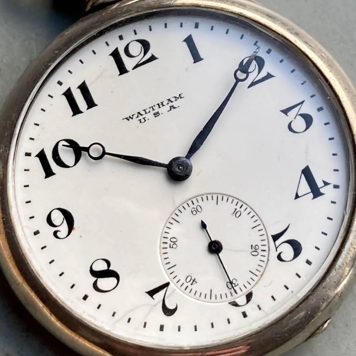 Waltham Pocket Watch Antique Manual Silver Open Face Case Diameter 45mm Vintage