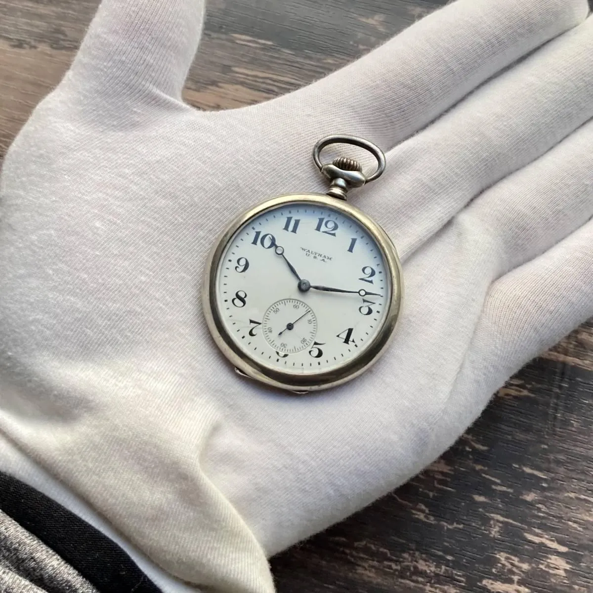 Waltham Pocket Watch Antique Manual Silver Open Face Case Diameter 45mm Vintage