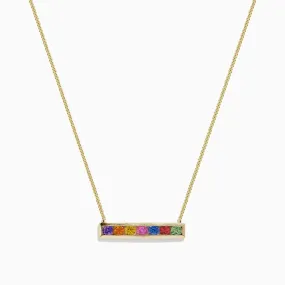 Watercolors 14K Yellow Gold Multi Sapphire Bar Necklace, 0.93 TCW