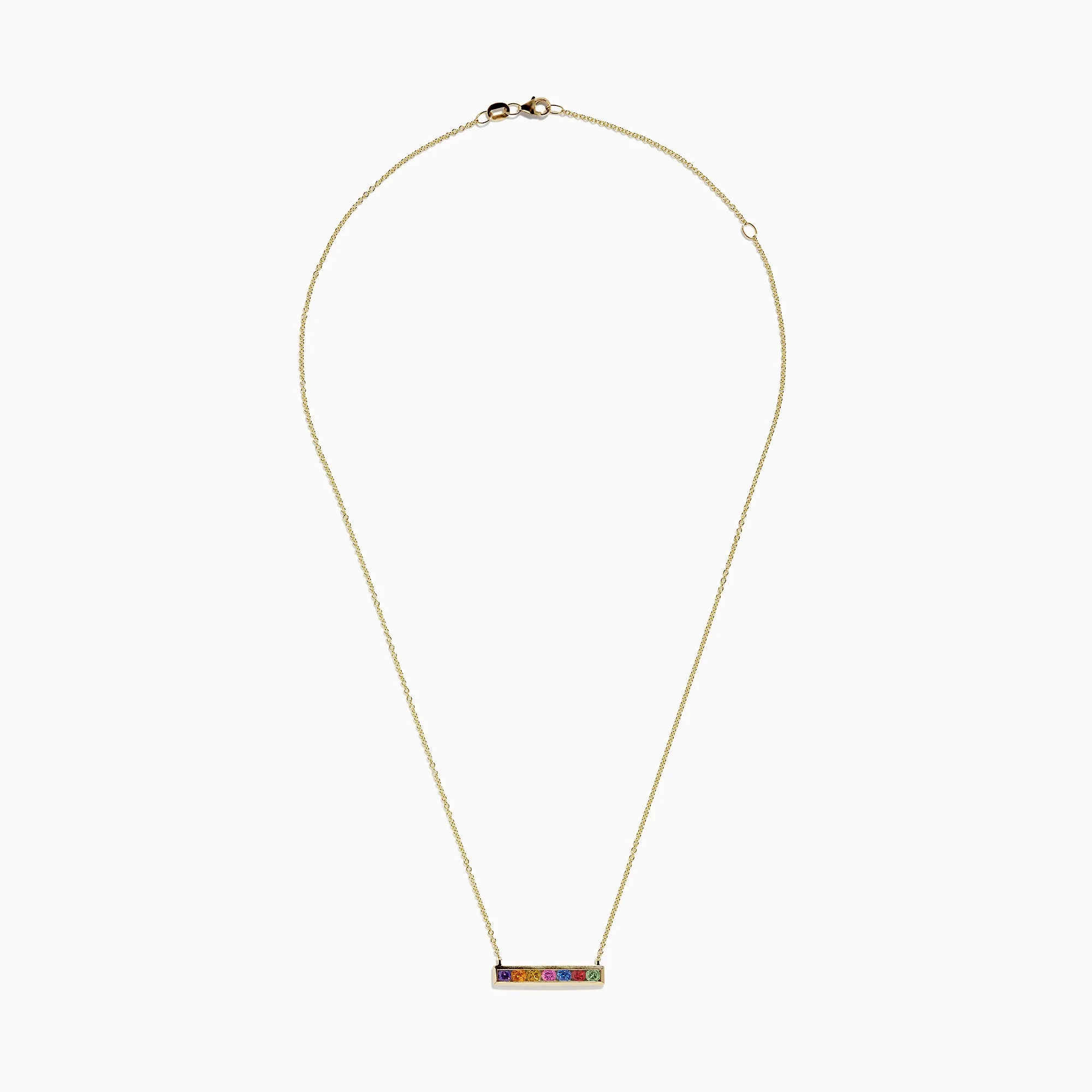 Watercolors 14K Yellow Gold Multi Sapphire Bar Necklace, 0.93 TCW