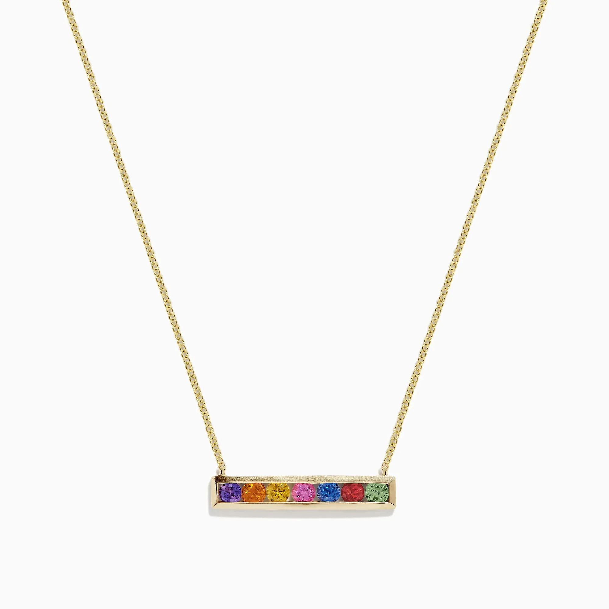 Watercolors 14K Yellow Gold Multi Sapphire Bar Necklace, 0.93 TCW