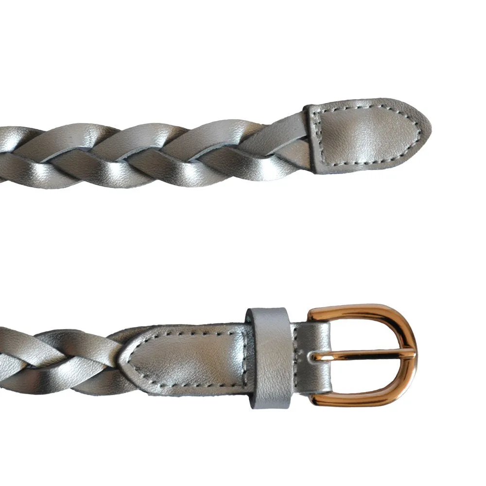 Waverly | Women's Silver Leather Plaited Belt