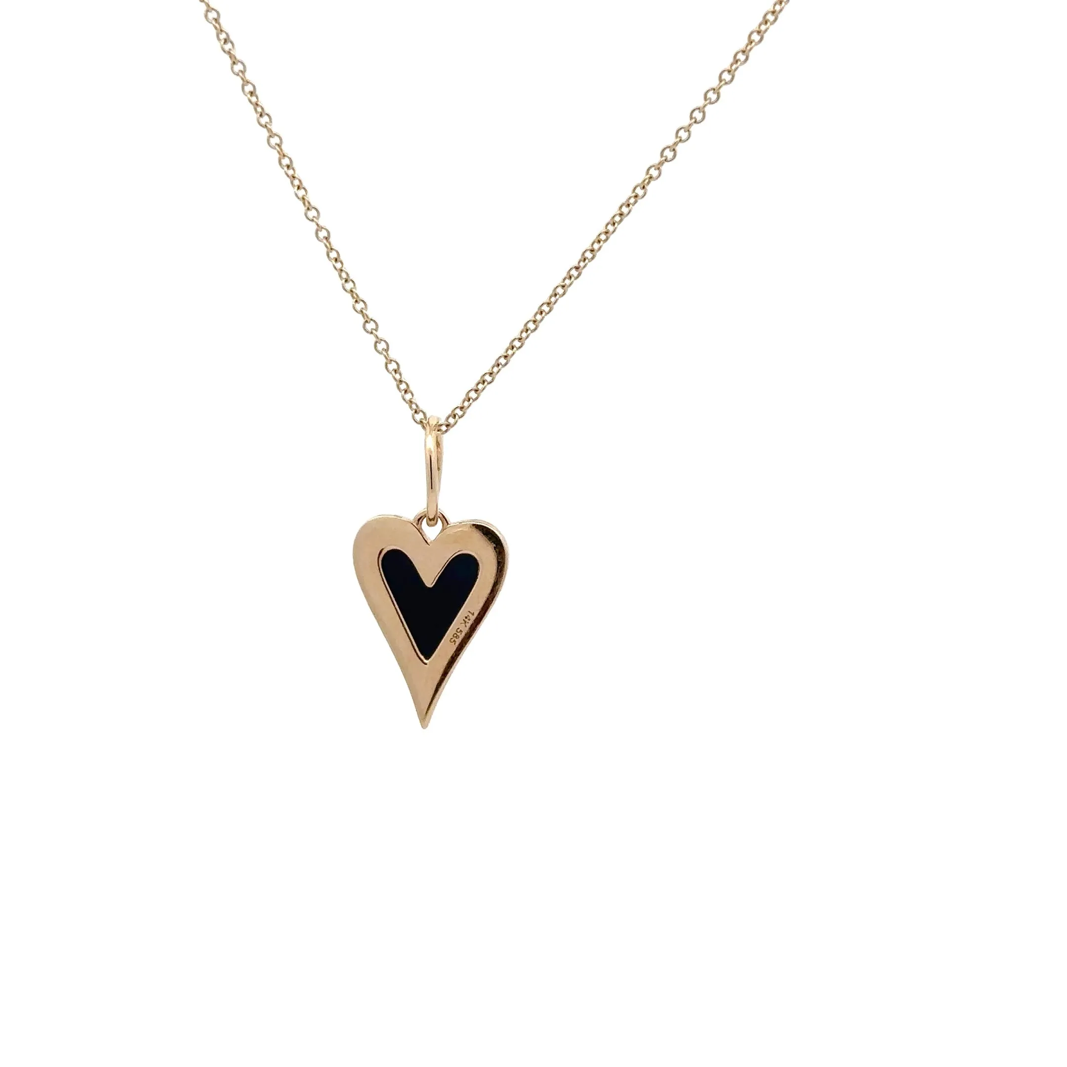 WD1288 14kt Gold Heart Shape Onyx with Diamond Halo Pendant