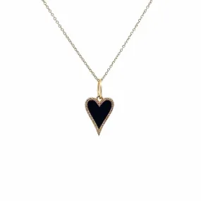 WD1288 14kt Gold Heart Shape Onyx with Diamond Halo Pendant