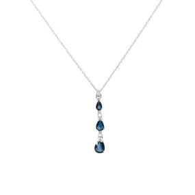 White Gold Diamond Sapphire Drop Pendant Necklace