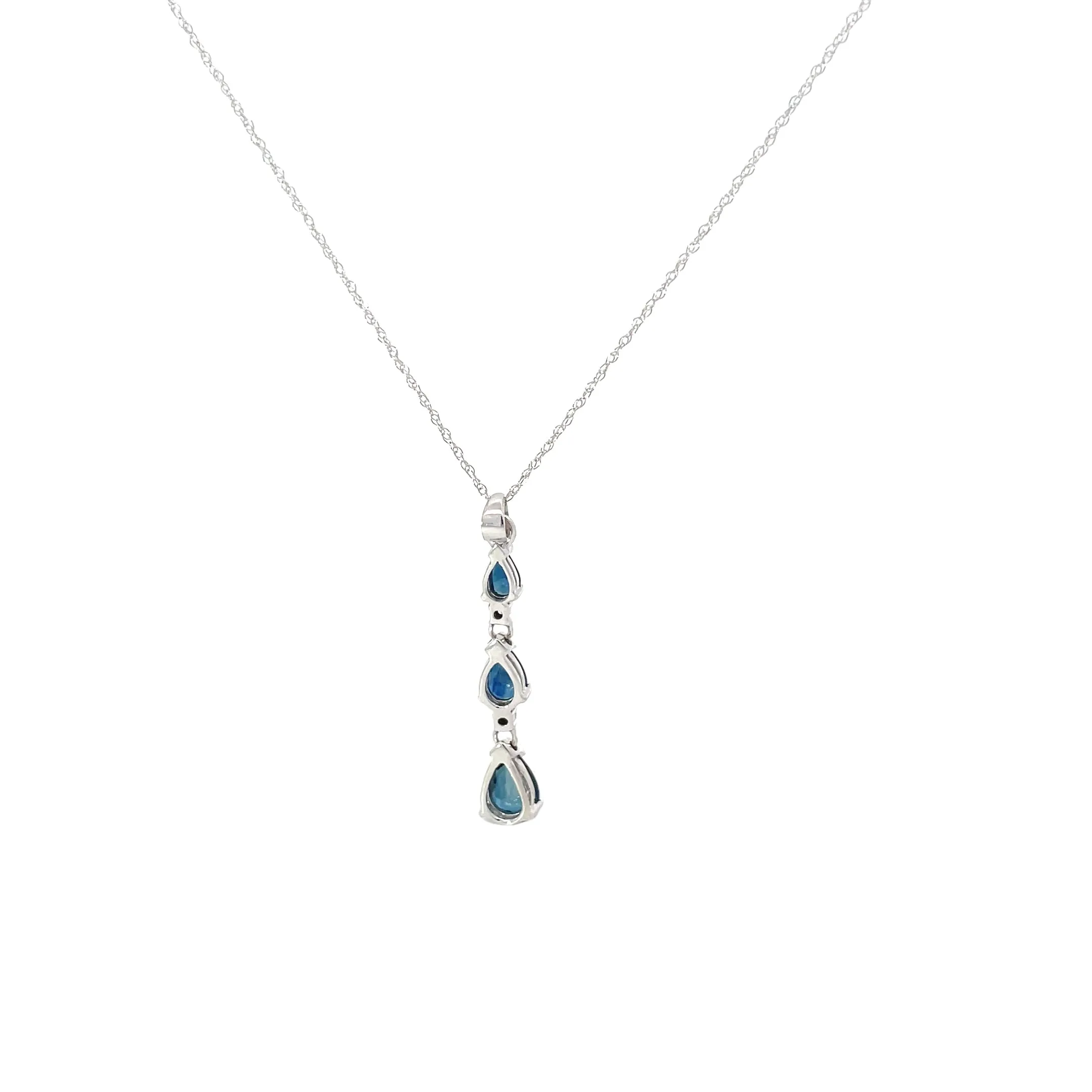 White Gold Diamond Sapphire Drop Pendant Necklace