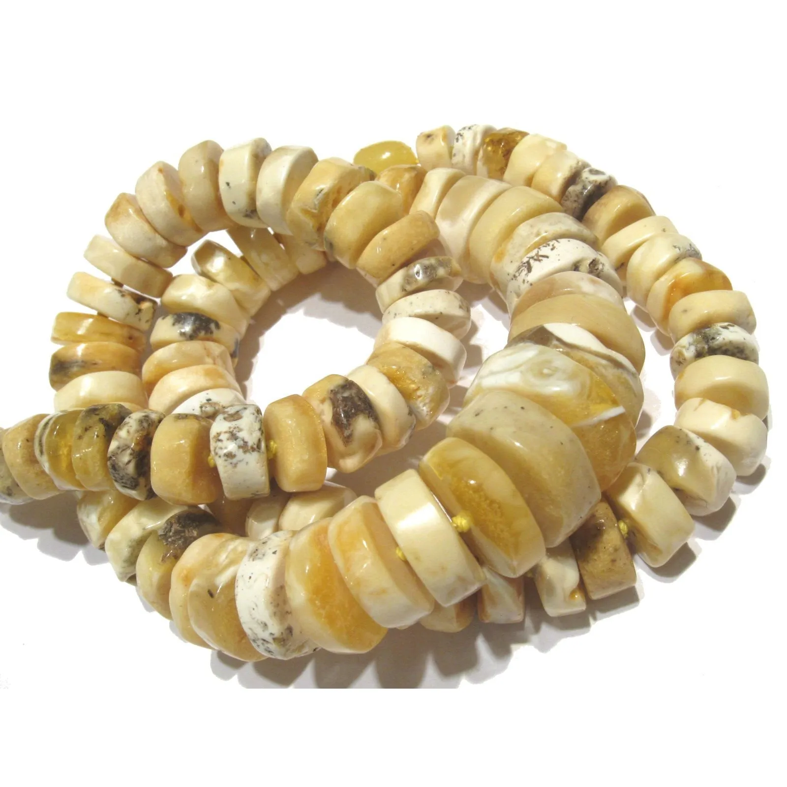 White "Butter" Wheel Amber Necklace/Strand