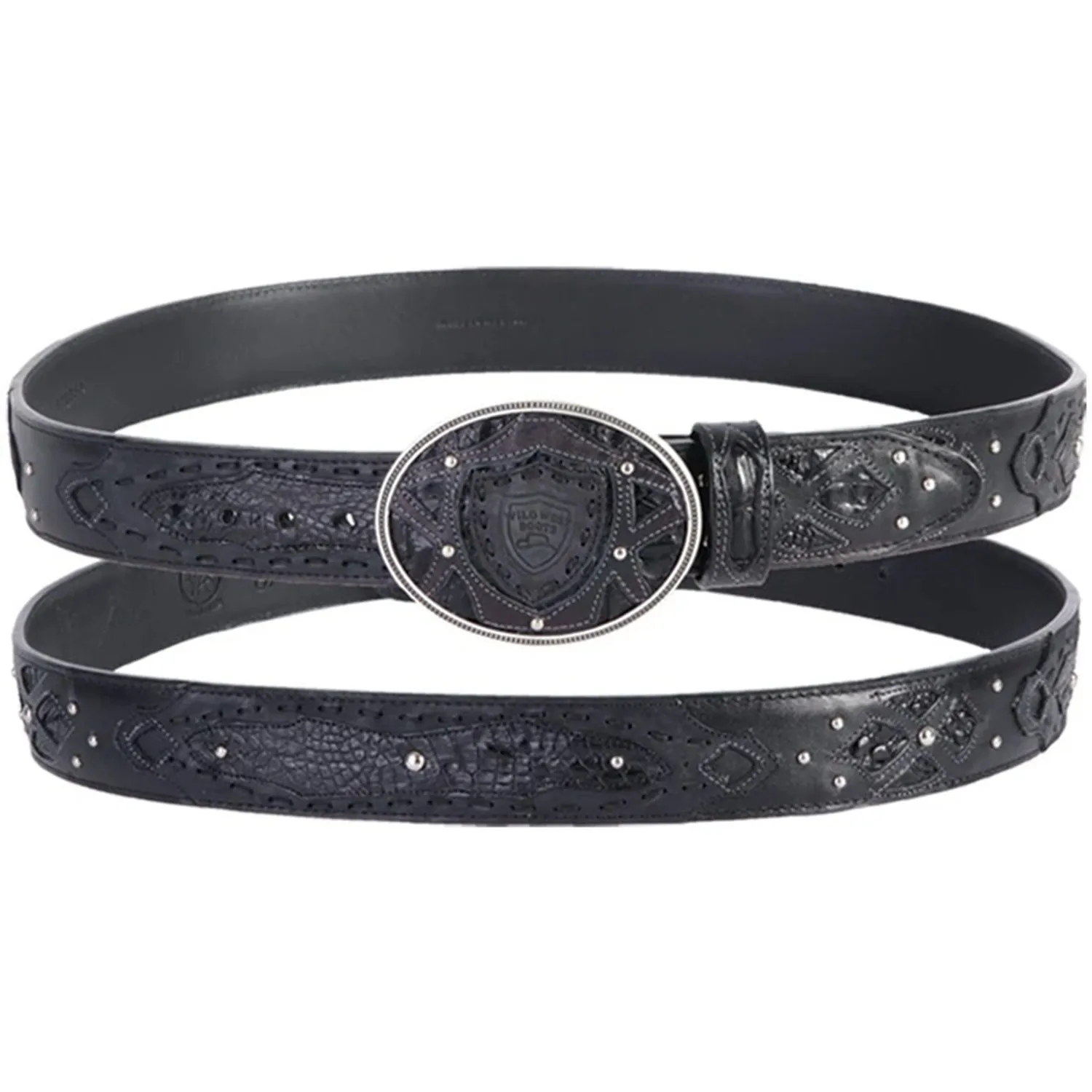 Wild West Caiman Belly Belt With Leather Lining And Removable Buckle Black (2C11F8205)